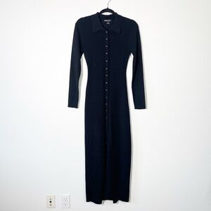 Vintage Y2K Guess Collection Dress Womens Medium Dark Academia Black Button Long